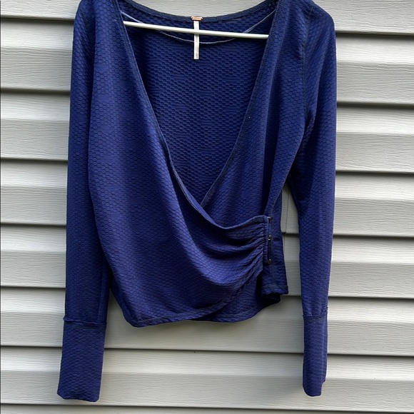 Free People | Penny Top Faux Wrap in Ink Blue Long Sleeve size Large - Picture 2 of 6